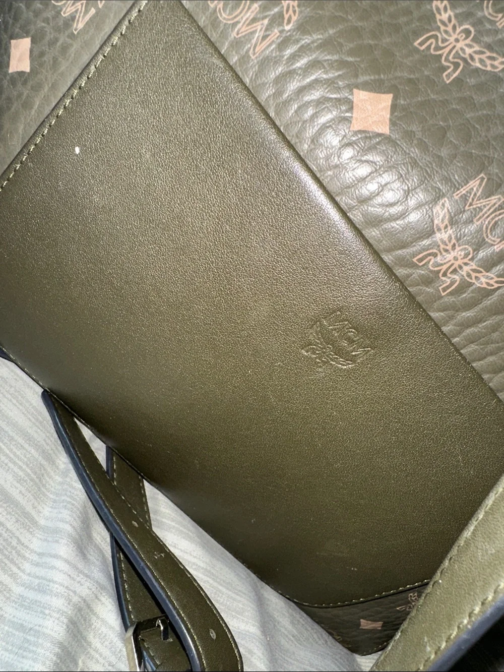 MCM Olive Brown Monogram Canvas Shoulder Bag 100% AUTHENTIC - Picture 10 of 11